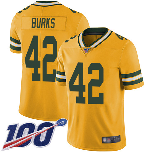 Green Bay Packers Limited Gold Men #42 Burks Oren Jersey Nike NFL 100th Season Rush Vapor Untouchable